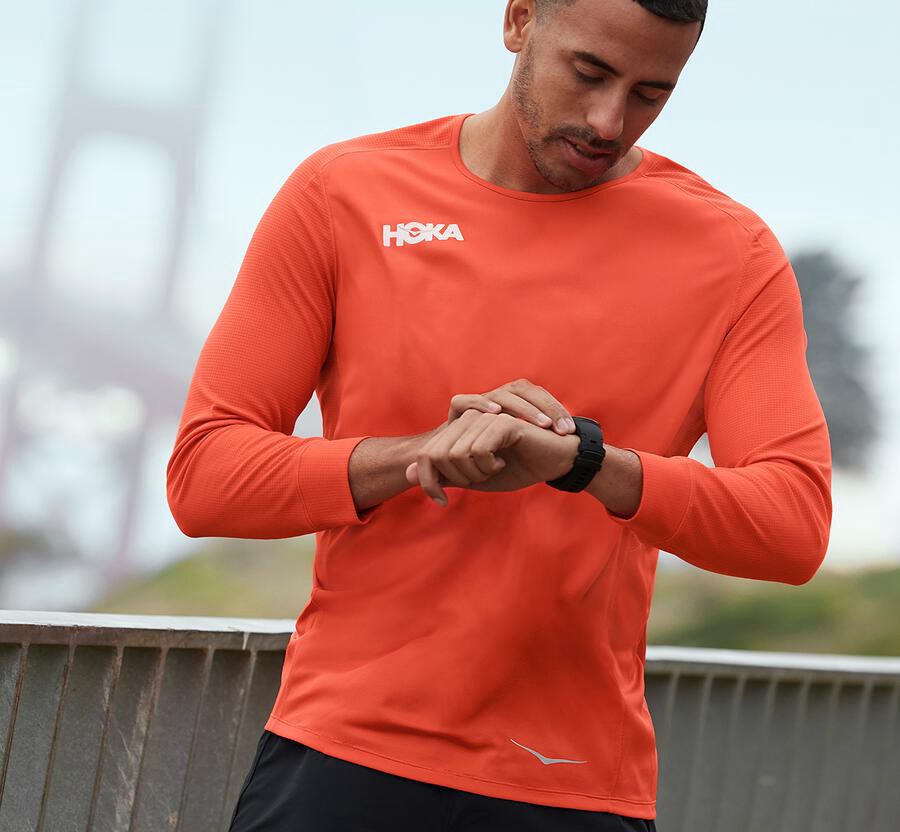 Hoka One One Tops Mens Orange - Performance 3/4 Sleeve - 17249HKNA